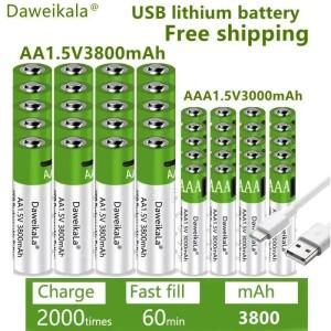 USB AA 1.5V 3800mah + 3000mAh 충전식 리튬 이온 배터리 손전등 장난감 시계 MP3 플레이어 교체