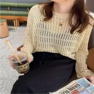 그물니트 여름 망사 루즈핏 긴팔 여름 티셔츠 4색