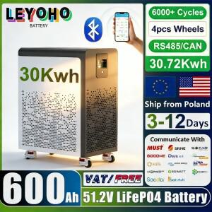 48V 600Ah LiFePO4 배터리 팩 30Kwh 바퀴 포함 51.2V 리튬 6000+ 사이클 블루투스 CAN RS485 BMS EU