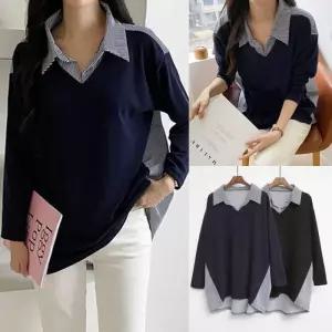 위쉬몰 YY 줄무늬브이카라티셔츠(X204H604) 빅사이즈