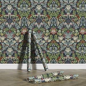 Boho 진한 파란색 꽃 벽지 방수 PVC 껍질과 스틱 캐비닛 스티커 욕실 주방 가구 벽 혁신 장식