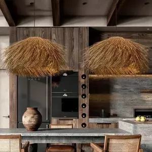 호환  짚으로 엮은 펜던트 조명 천장용 상점 바 일본식 LED 펜던트 램프 거실 샹들리에 로프트룸 장루스트