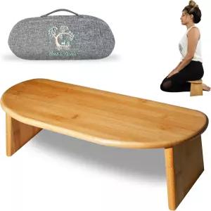 몽크 라마 명상 벤치 그레이 - 접이식 인체공학적 대나무 무릎 의자 기도와 여행을 위한 완벽한 시자 더