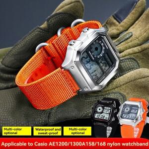 카시오 AE1200 A158W/A168 W-216H 나일론 시계 스트랩 볼록한 입 남성용 팔찌 18MM 용 야외 스포츠 캔버스