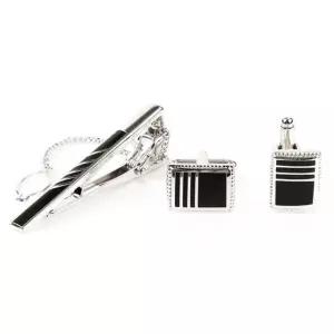 블랙줄 커프스링크 넥타이핀세트