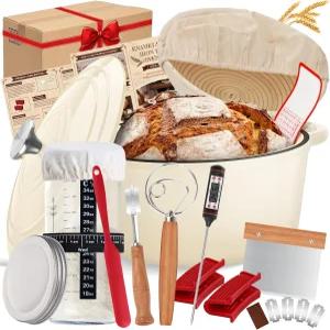 에나멜 주철 더치 오븐 냄비 뚜껑 포함 바네통 빵 증명 바구니 스타터 병 레임 굽기용 5QT 최대 500°F까지