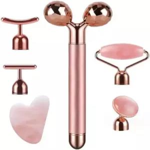 일반 7pcs 페이셜 제이드 롤러 및 과샤 키트 탄력 다크서클 제 남녀 마사지 도구 선물 세트 핑크