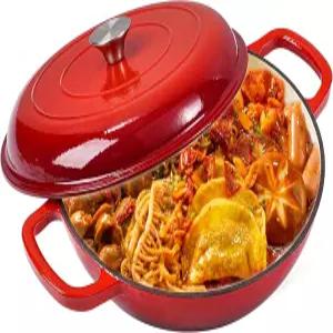 뚜껑이 있는 비비크레이트 3.5쿼트 에나멜 주철 네덜란드 오븐 냄비 베이킹 로스팅 및 브레이징을 위한