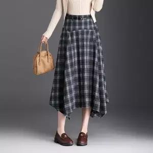 여성용 치마 롱 캐주얼 가을 A라인 러블리 체크 중기장 슬림핏 언밸런스 다올3