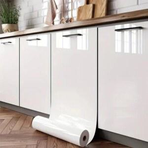 글로스 페이스트 가구 벽 스티커 PVC 진주 필름 방수 벽지 방 DIY 자체 접착 블랙 화이트 주방 옷장