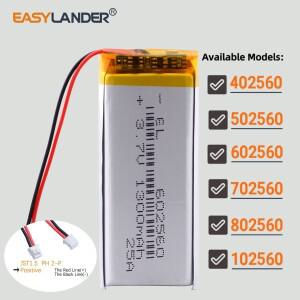 JST 1.5mm 2핀 3.7V 1500mAh 102560 리튬 폴리머 리포 이온 충전식 배터리