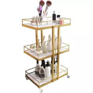 3단 미용카트 피부샵 골드 미용 원목 골드트롤리 웨건 카트