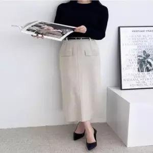 [SBD] 니트 KYI 도톰 H라인 뒤트임 롱 울스커트 SH961