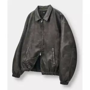 DIMITRI BLACK FAUX 레더 워시드 데일리 자켓_브라운 DBF1LJ01BR