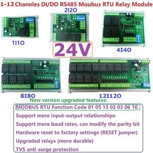 24V 1 12 채널 DI DO PLC IO 모듈 스마트 홈 모터 PTZ 모니터 용 Modbus RTU RS485 릴레이 스위치 보드