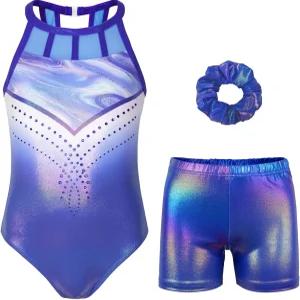 반바지를 입은 소녀들을 위한 조이스트림 체조 레오타드 반짝이는 발레 댄스 메시 탱크 액티브웨어