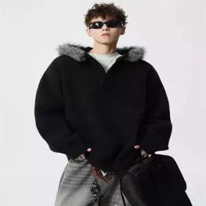 남자 니트 빈티지 집업 탈부착 가디건 카디건 데일리 퍼 후드 다올1