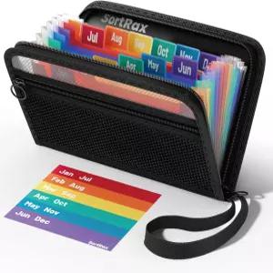 SortRax 소형 영수증 쿠폰 정리함 A6 사이즈 12 포켓 어코디언 파일 8X5.3 인치 지퍼 잠금 장치