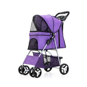RICAJ 애완동물 유모차 4륜 접이식 캣독 케이지 여행용 캐리어 컵 홀더 보관 바구니 강아지 보라색
