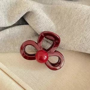 레드집게핀 긴머리집게핀 올림머리 단발 고급 포인트 방울