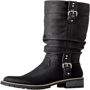 글로벌윈 여성용 청키 로우 힐 부츠 무릎 하이