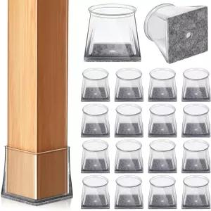 32개의 사각형 의자 다리 바닥 보호대 투명 실리콘 덮개 슬라이더 M 사이즈 1-1/16인치 1-5/16인치