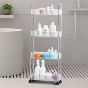 [생활] 이동식 냉장고 수납 세제 욕실 정리 카트 슬림 틈새 세탁실 선반 수납함 샴푸 트롤리 4단 주방 투명