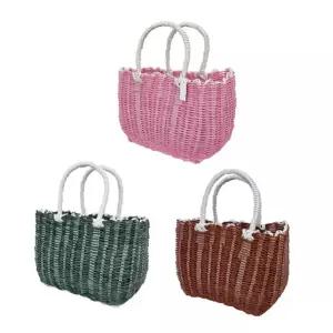 피크닉 빨대 가방 스트로우백 여름 라탄 핸드백 물결 패턴 바구니 가방
