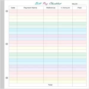 A4 청구서 결제 체크리스트 리필 용지 - 3홀 펀칭 루즈 예산 계획서 50매/100페이지 컬러풀 월 예산서