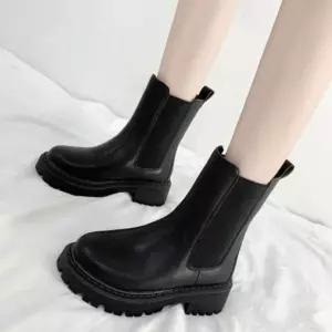 트렌드 여자 중목 편한 키높이 부츠 인기제품 옆밴딩 청키굽 워커