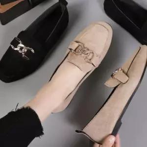 인기상품 여성 골드 체인 디테일 스웨이드 페미닌 데일리 로퍼 로우힐 [WFKOFOA_260411]