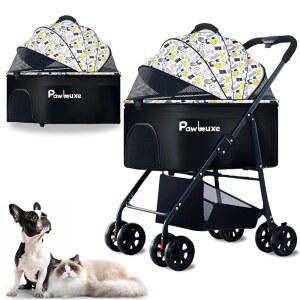 PawLuxe 4륜 반려동물 유모차 4in 1 소형 탈착식 캐리어 고양이 55파운드