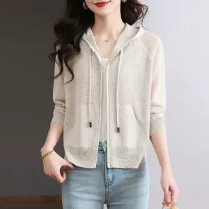 니트 캐주얼 긴팔 후드 여성패션 집업 야상 봄여름 카디건 상의 얇은 쿨링 가디건 DL1