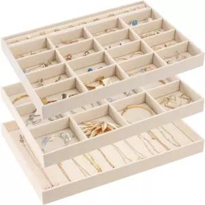 프로케이스 스태커블 대형 주얼리 서랍 정리함 귀걸이 목걸이 팔찌를 위한 탈착식 칸막이가 있는 3팩 벨벳