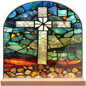 KOMI 크로스 스탠드 가톨릭 장식 동상 아크릴 책상 간판 테이블탑 홈 제단 기독교 선물