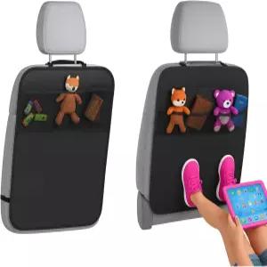 정리함이 있는 릴톰 자동차 뒷좌석 보호대 19인치 x27인치 XL 킥 매트 방수 기능 포켓 3개 2팩