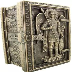 대천사 세인트 마이클 콜드 캐스트 청동 묵주 유물 또는 유품 케이스 액자 장신구 상자
