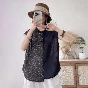 M1 바지 여사친 여름 빈티지 민소매 셔츠 프린트 편한 트윌 조끼 모시 반버튼 차이나 배기핏 JEN2