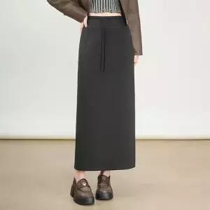 M1 치마 여자 가을 캐주얼 우아한 스트링 트임 슬림핏 힙업 원턱 H라인 롱스커트 밴딩 JEN3