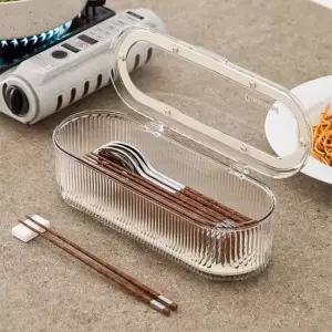 [무료배송] 뚜껑 커버 일체형 물빠짐 수저통 투명 수저 트레이