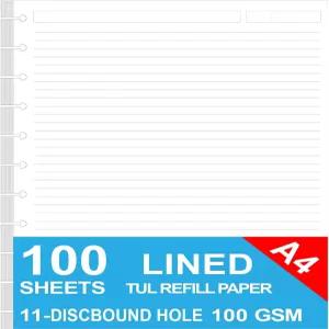 편지 크기 디스크 바운드 리필 용지 TUL 맞춤형 메모 시스템 플래너 삽입용 100매/200페이지 화이트 안감