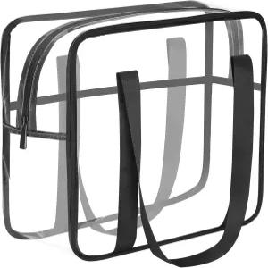 HAOGUAGUA 초대형 투명 화장품 메이크업 백 PVC 토트 숄더백 스타디움 승인 방수 캐리 파우치 아티스트