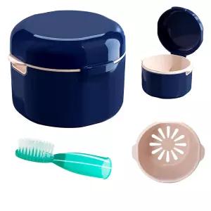 틀니 컵 목욕 담그기용 뚜껑이 있는 케이스 헹굼 바구니가 욕조 휴대가 간편하고 리테이너 청소 키트