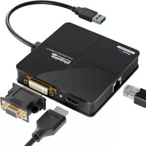 플러그형 USB 3.0 노트북 도킹 스테이션 - 듀얼 모니터 HDMI 및 DVI/VGA 기가비트 이더넷 오디오 허브