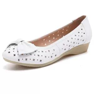 펌프스 리본 봄가을 리얼 단화 소프트 여성패션 로우 웨지 가죽 사계절화 라운드 스몰 DL1