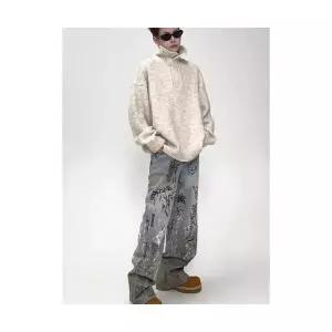 남성패션 칼라넥 터틀넥 커플 니트 장식 카디건 DL1