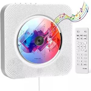 Qoosea 벽걸이 형 CD 플레이어 LCD 화면 가정용 적외선 리모컨 CD/블루투스 스피커 FM 라디오 USB