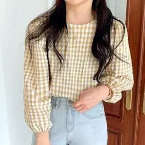 [SBD] 고방체크 쉬폰 여성 러블리 2컬러 블라우스 벌룬소매