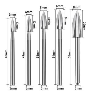 로터리 공구용 목재 조각 드릴  비트 피팅 3mm 생크 목공 끌 인서트 커터 루터 도구 5PCs