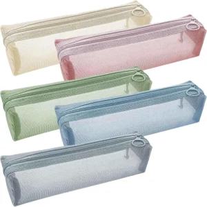 Aswamt 5Pcs 멀티컬러 나일론 메시 지퍼백 7.9인치 투명 메이크업 브러시 파우치 휴대용 화장품 가방 사각